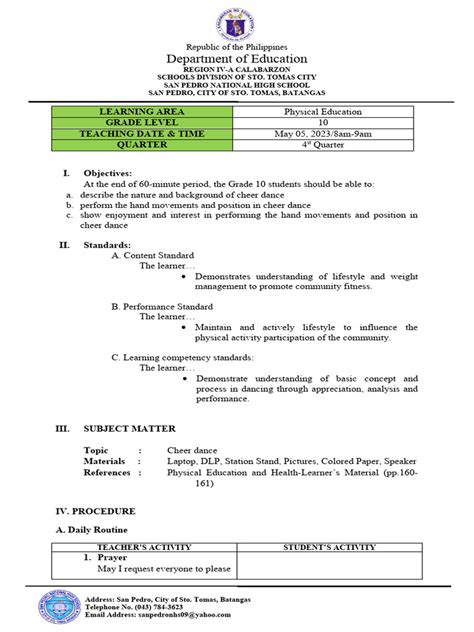 detailed lesson plan in cheerdance|DepEd Learning Portal.